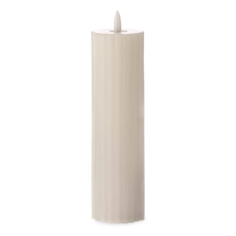 Indoor/ Outdoor Pillar LED Carved Waxed Candle, Short - Cream